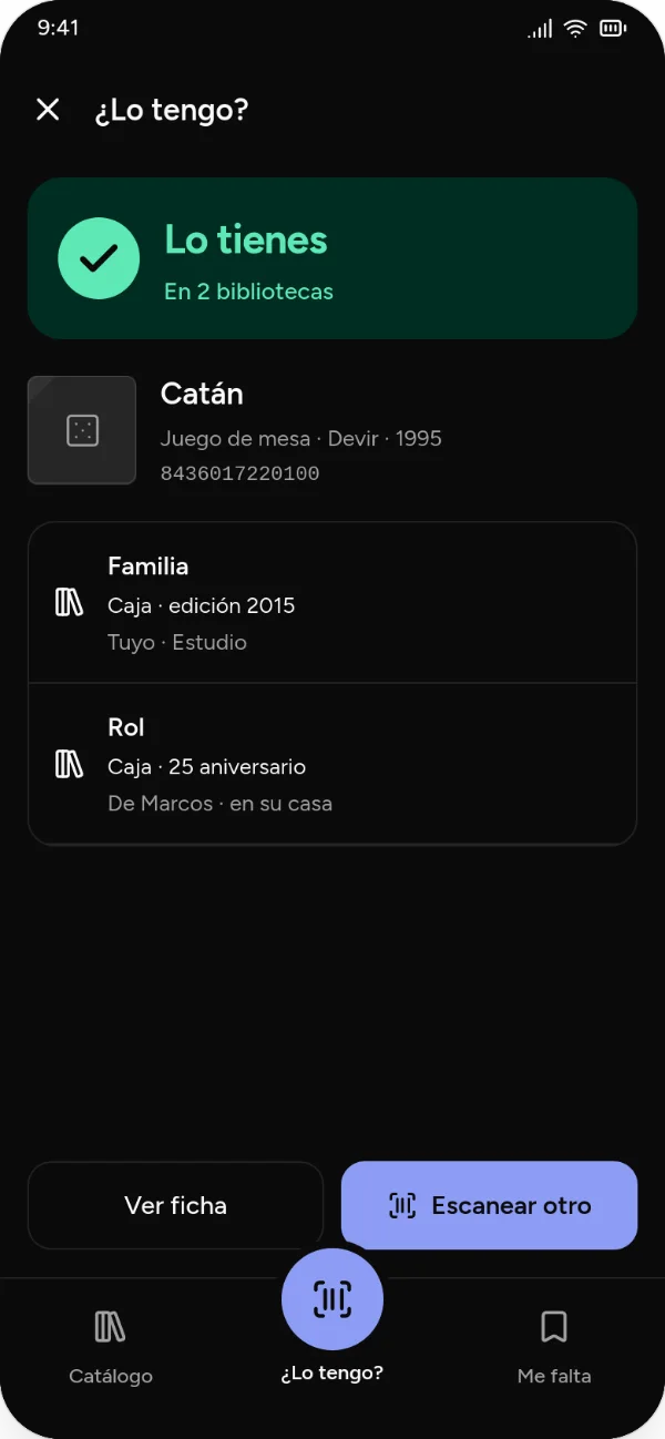 ¿Lo tengo? en el móvil, en modo oscuro.