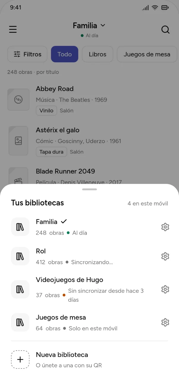 Library switcher: Family, Role-playing, Hugo’s video games and Board games.