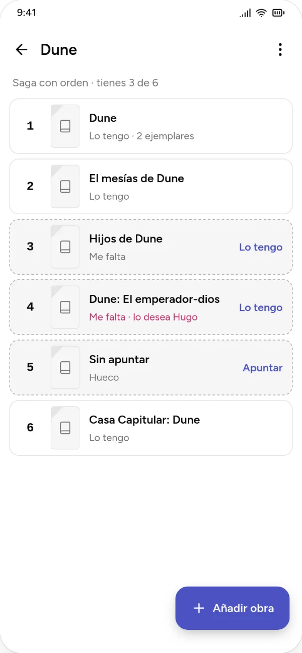 The Dune saga: you have 3 of 6; numbers 3 and 4 are missing and Hugo wants number 4.